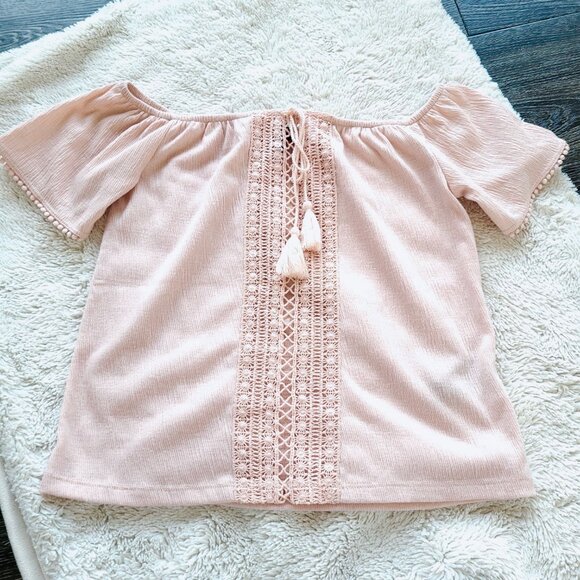 H&M Divided Off The Shoulder Crochet Detail Front Blouse in Old Rose Size XS - Picture 5 of 10
